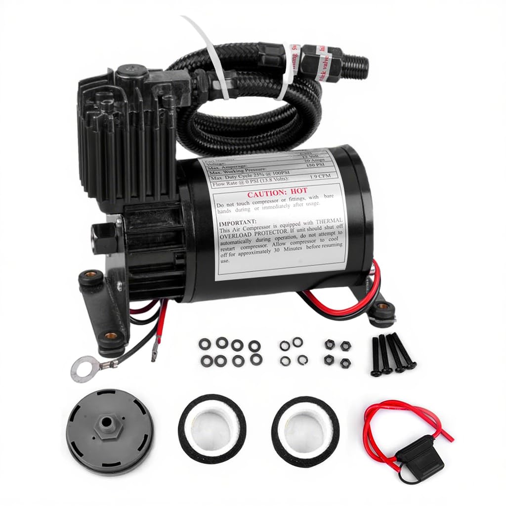 Photo 1 of ZHSYMX Universal 150 PSI Horns Heavy Duty Onboard Air Compressor, Replacement for Truck/Car Train Horn/Suspension/Ride/Bag kit/System and All 12v Vehicles like Semi/Pickup Trucks, Black 1/4 NPT