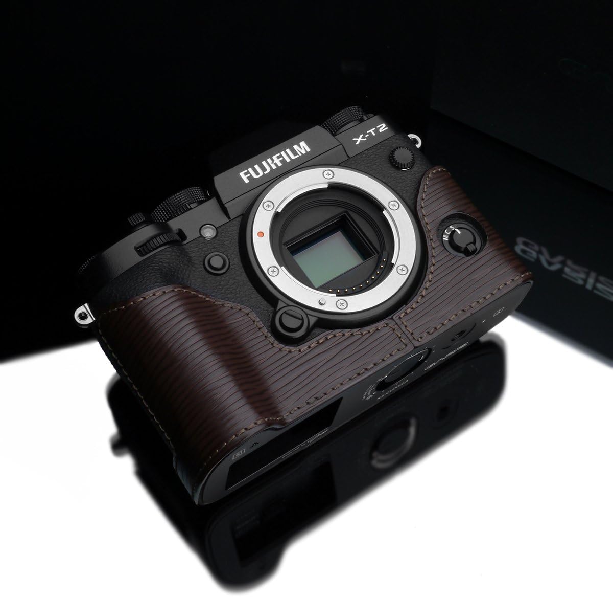 Gariz BL-XT2ABR Black Label Genuine Leather Camera Metal Half Case for Fuji Fujifilm X-T2 XT2 / XT3, Brown