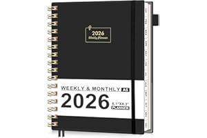 AHGXG 2026 Planner, Weekly and Monthly, Jan 2026 - Dec 2026, 12 Months, 2026 Calendar Planner Book with Tabs for Men Women School Home Office Supplies, A5 (6" X 8.38"), Black
