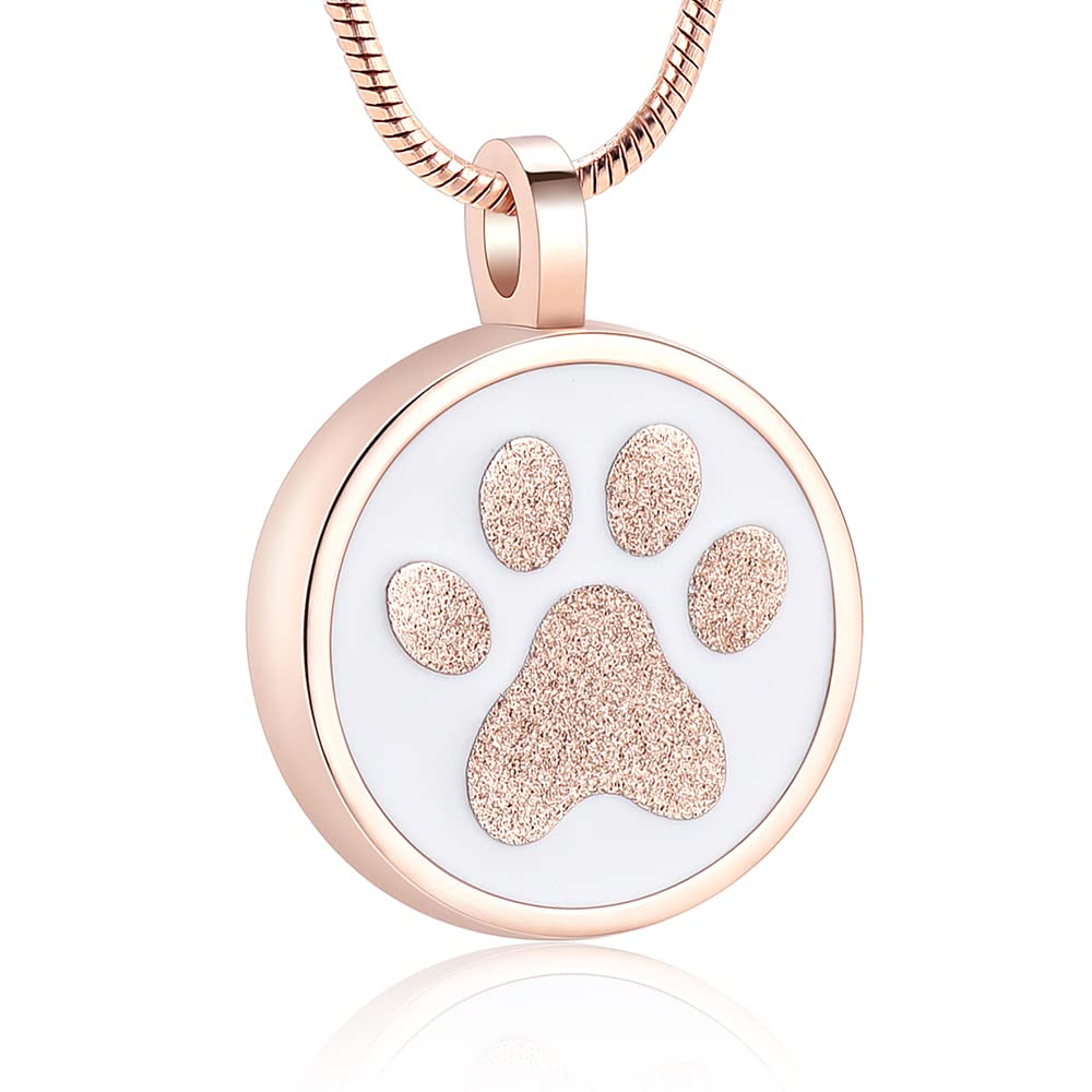 Pet Paw Print Cremation Jewelry for Ashes for Dog/Cat Funeral Memorial Urn Necklace Ashes Holder Keepsake Cremation Urn Pendant(Rose Gold)