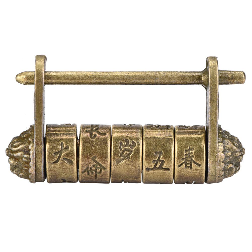 Yencoly Brass Vintage Chinese Padlock, Retro Combination Lock for Jewelry Box, Mini Cabinets, Drawers, Gift Box