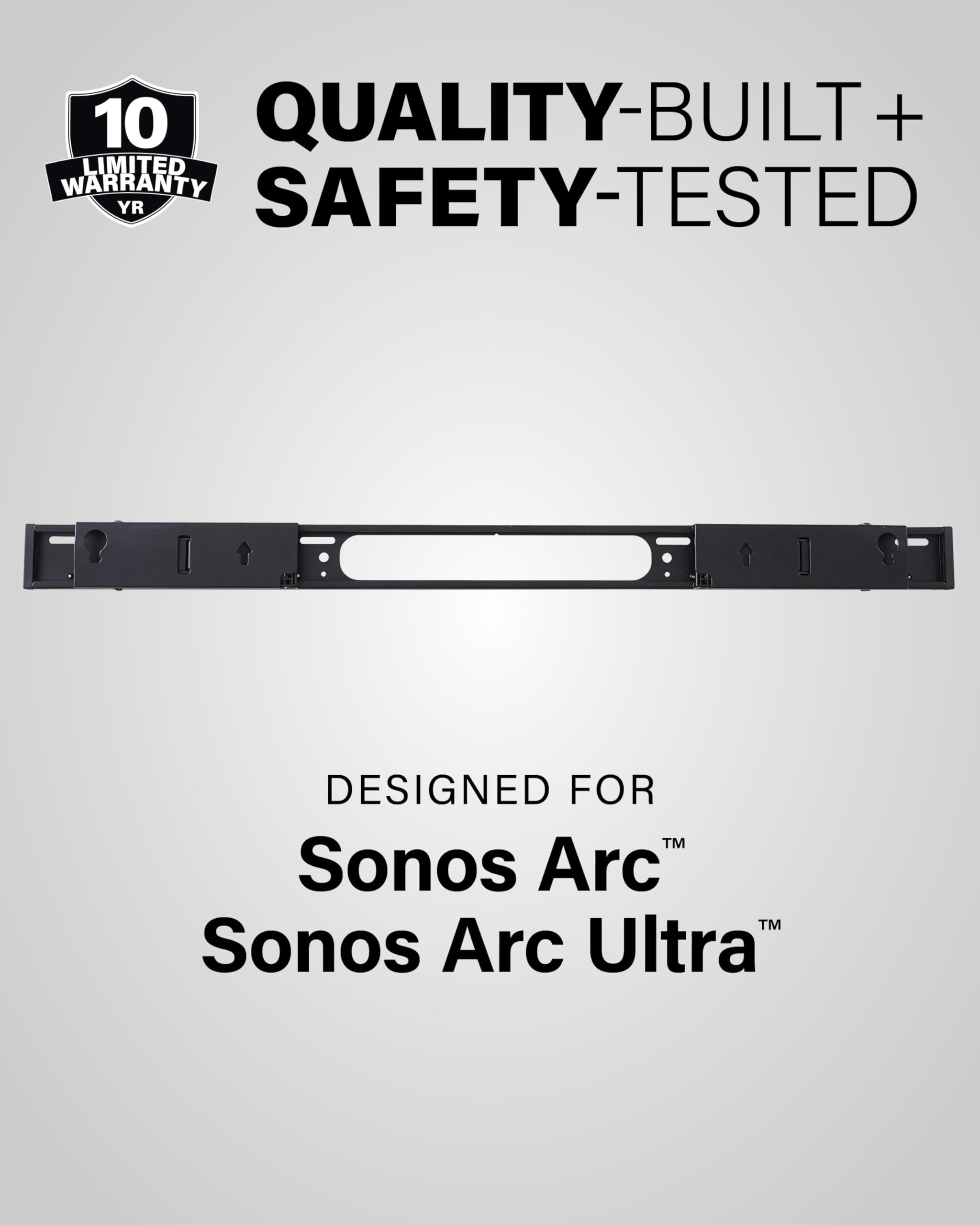 SANUS Extendable Soundbar Wall Mount for Sonos Arc & Sonos Arc Ultra Soundbar – 5” Depth Adjustment Optimized for Dolby Atmos - Black Speaker Mount