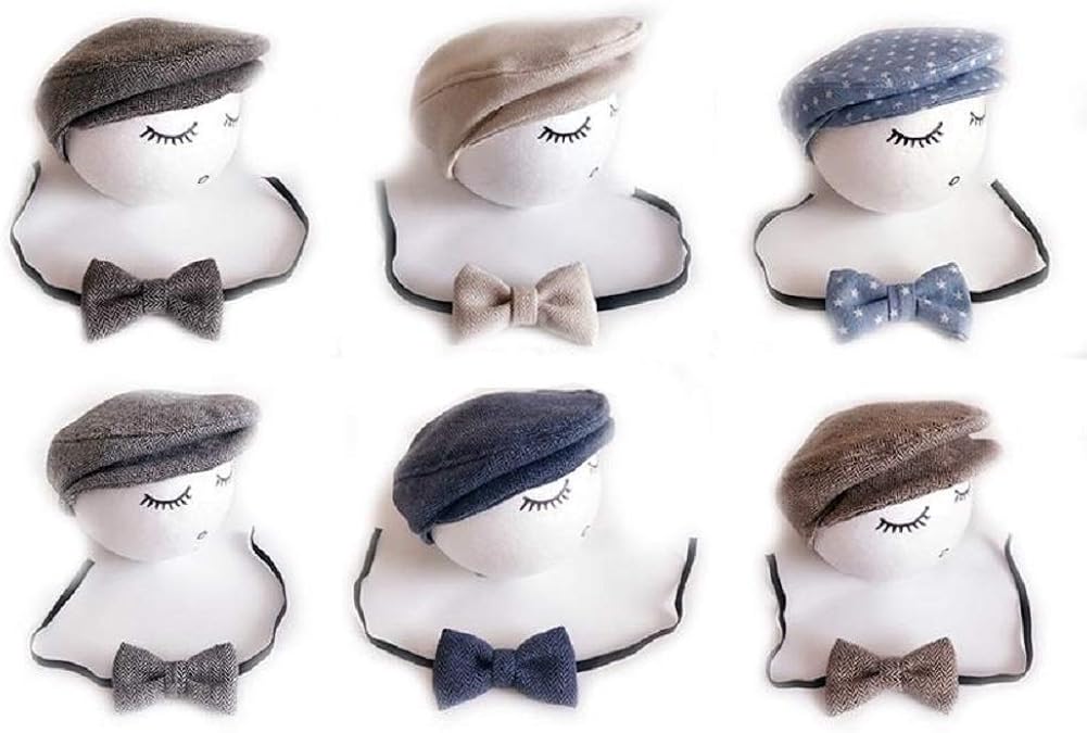Matissa Newborn Baby Boy Newsboy Cap and Bow tie Set Gatsby Cap Pageboy Golf hat mothers day gift (Grey (3))