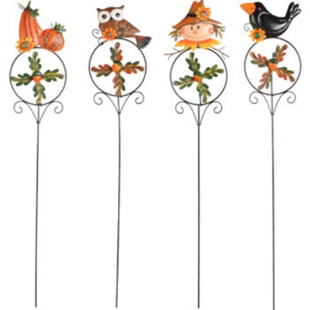 cosecha de otoño Metal verde con estacas Set de 4 cuervo, búho ...