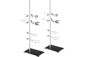VEVOR Laboratory Support Stand Sets, Set of 2, Steel Lab Stand with 23.6 in Rod and 8.3 x 5.3 in Cast Iron Base, Includes Flask Clamps, Burette Clamps, and Cross Clamps