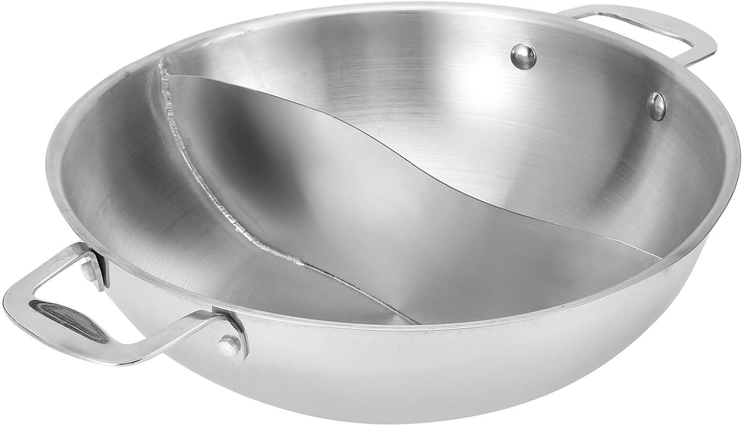 Stainless Steel Hot Pot Without Lid, Curved Hot Pot Curved Mandarin Duck Pot Thick Hot Pot Without Lid General Family Essential for Induction Cooker