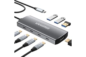 VANGREE USB C to USB C Hub-3 USB 3.2 Gen 2 Ports with 10Gbps, 4K@60Hz HDMI, 100W Power Delivery, 3 USB 3.0 Ports, USB-C Splitter Multiport Adapter for MacBook Pro, iPad Pro and More Type C Devices