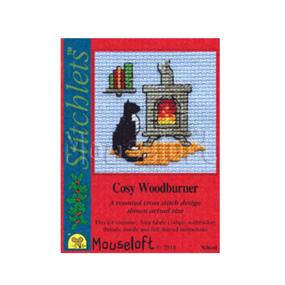 Mouseloft Mini Cross Stitch Kit - Cosy Woodburner, Christmas Collection