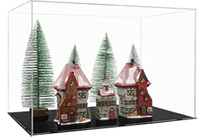 WANLIAN Clear Self-Assembly Acrylic Display Case with Black Acrylic Base,Acrylic Boxes for Display,Dustproof Showcase,Cube Countertop Box,Display Cases for Collectibles Figures Home Organiztion(10x6x7 inch)