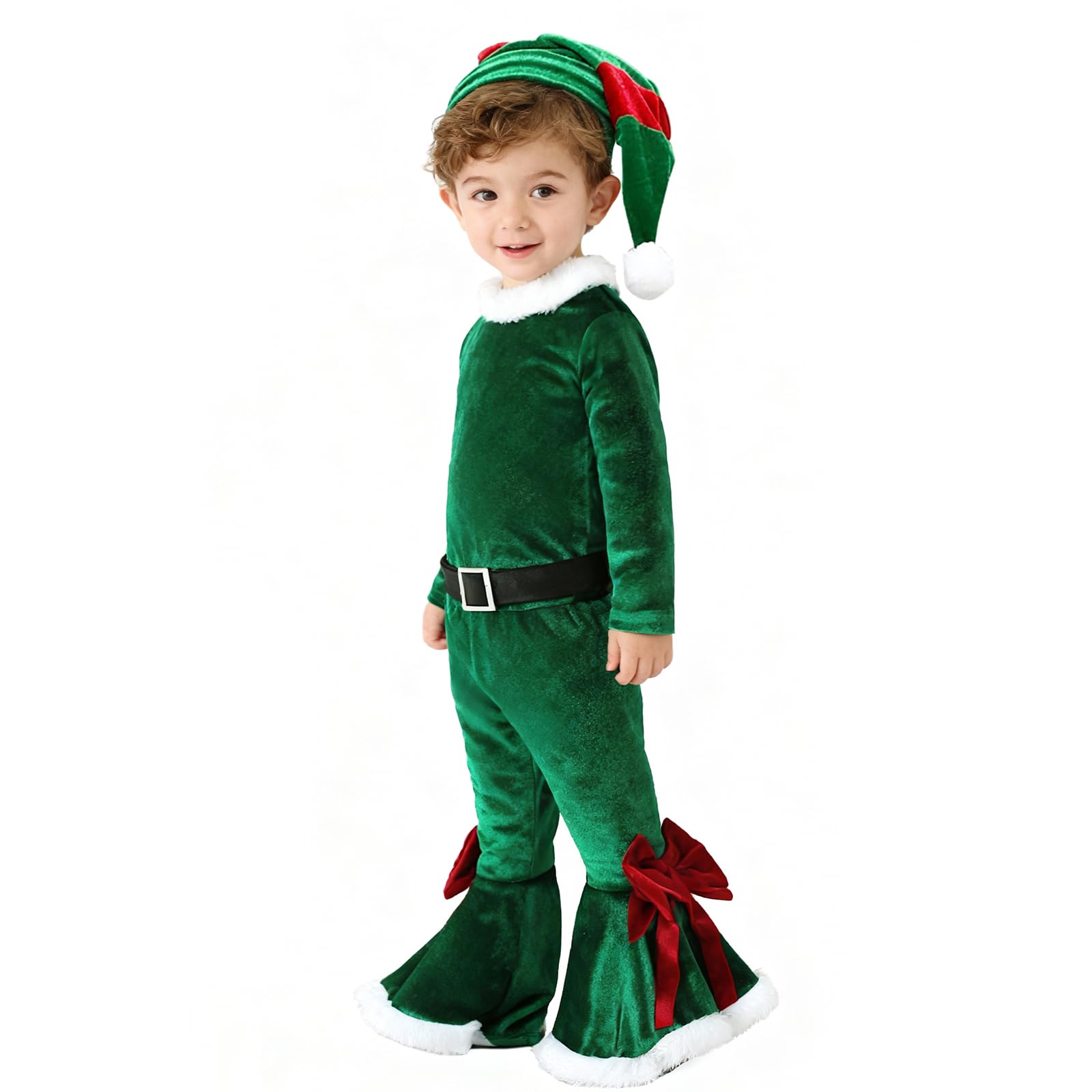 TAGVO Toddler Baby Christmas Elf Costume Outfit Warm Santa Clothes Sets with Hat for Girls and Boys 1-9 Years