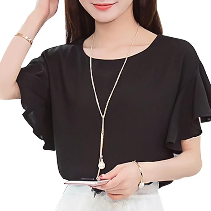 Amazon リッチココ Richcoco レディース シャツ フレア袖 シフォン