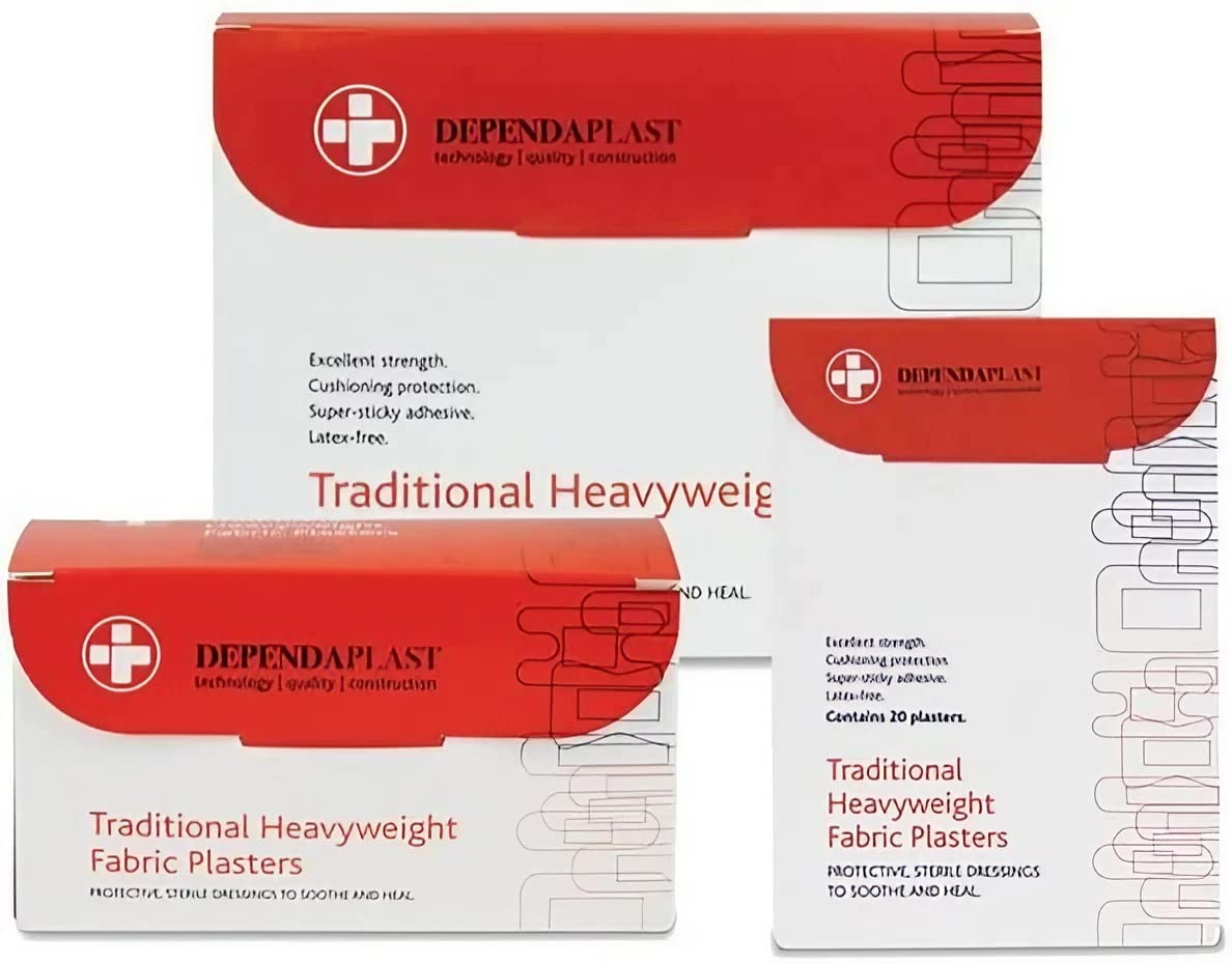 Dependaplast Fabric PlastersTraditional Heavyweight - Extra Cushioning And Physical Protection - Heavy Elastic Fabric - Super-Sticky Zinc Oxide Adhesive - Assorted Box of 100