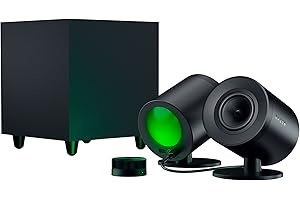 Razer Nommo V2 Pro - 2.1 PC Gaming Speakers Wireless Subwoofer: THX Spatial Audio - Projection Chroma RGB - Full-Range Drivers - Wireless Down-Firing Subwoofer - Wireless Control Pod,Black