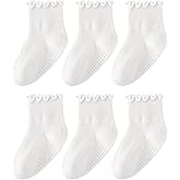 HONGTEYA 6 Pairs Toddler Ruffle Socks for Girls Non Slip Baby Socks with Grips for 1-2 Years 3-4 Years 5-6 Years Girls Boys