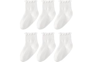 HONGTEYA 6 Pairs Toddler Ruffle Socks for Girls Non Slip Baby Socks with Grips for 1-2 Years 3-4 Years 5-6 Years Girls Boys