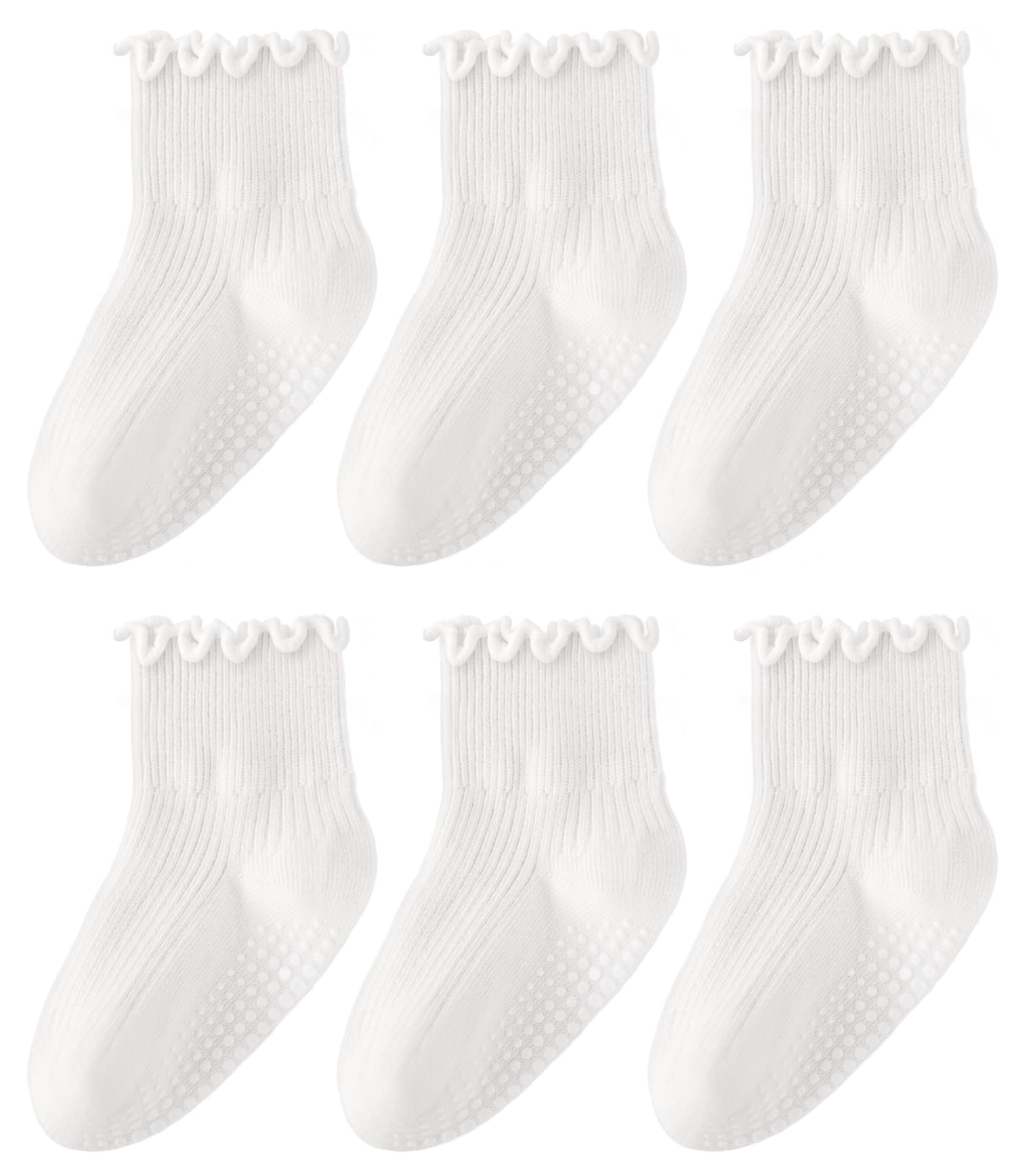 Photo 1 of HONGTEYA 6 Pairs Toddler Ruffle Socks for Girls Non Slip Baby Socks with Grips for 1-2 Years 3-4 Years 5-6 Years Girls Boys