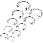Eakxnig Septum Rings 18G Surgical Steel Snake Bite Jewelry Long Spike & Round Horseshoe Lip Rings Smiley Piercing Jewelry for Women Men 6mm 8mm 10mm 12mm 14mm