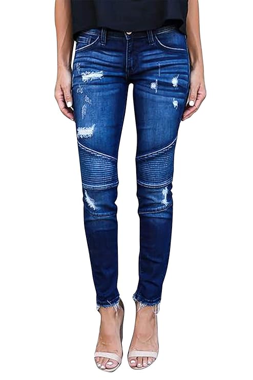 Minetom Jeans Damen Jeanshosen Röhrenjeans Skinny Slim Fit Stretch Boyfriend Zerrissene Destroyed Straight Denim Hose mit Löc
