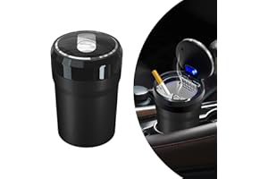 SHMZK Car Ashtray with Lid, Detachable Smokeless Cylinder Cup Holder Ashtray with LED Light, Portable Vehicle Ashtray Smell Proof Trash Can for Car Home Office, Car Accessories (Black, Large)