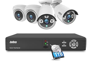 JouSecu 8CH Home Security Camera System Outdoor Indoor, 2MP HD 5-in-1 Surveillance DVR Recorder and (4) Wired 1080P CCTV Bullet Dome Cameras with Night Vision, Email Alert, 1TB Hard Drive