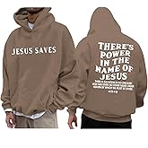 Lubpow Christian Jesus Saves Hoodies for Men Inspirational Religious Faith Sweatshirts Vintage Bible Verse Graphic Pullovers