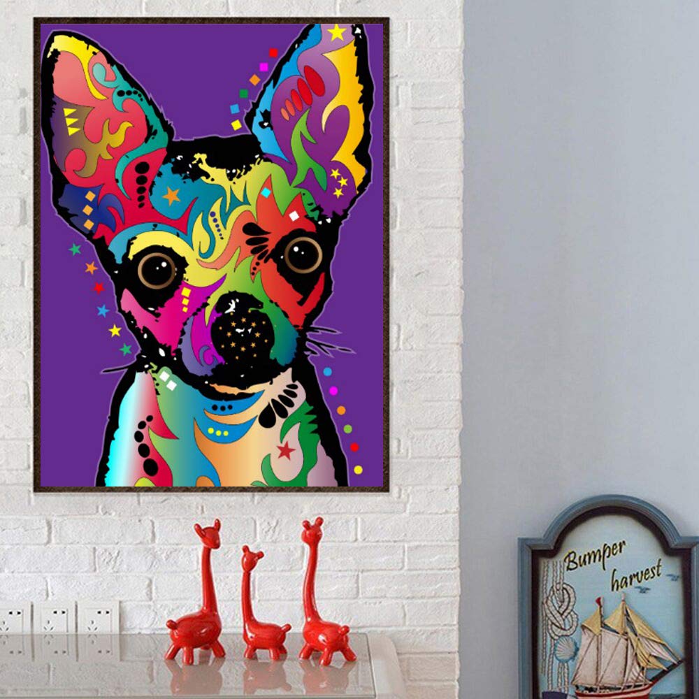 5d Diy Diamond Painting Full Drill For Adults Resin Square Rhinestones Patsed Unfinished Cross Stitch Home Decor Best Gift Colorful Chihuahua 24x34cm Cross Stitch Arts Crafts Sewing Emosens Fr