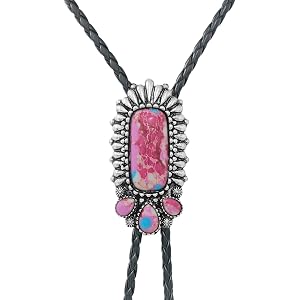 Rosemarie & Jubalee Vintage Feel Western Bolo Tie, Pendant with Silver Tone Accents, Black Braided Faux Leather, 37"