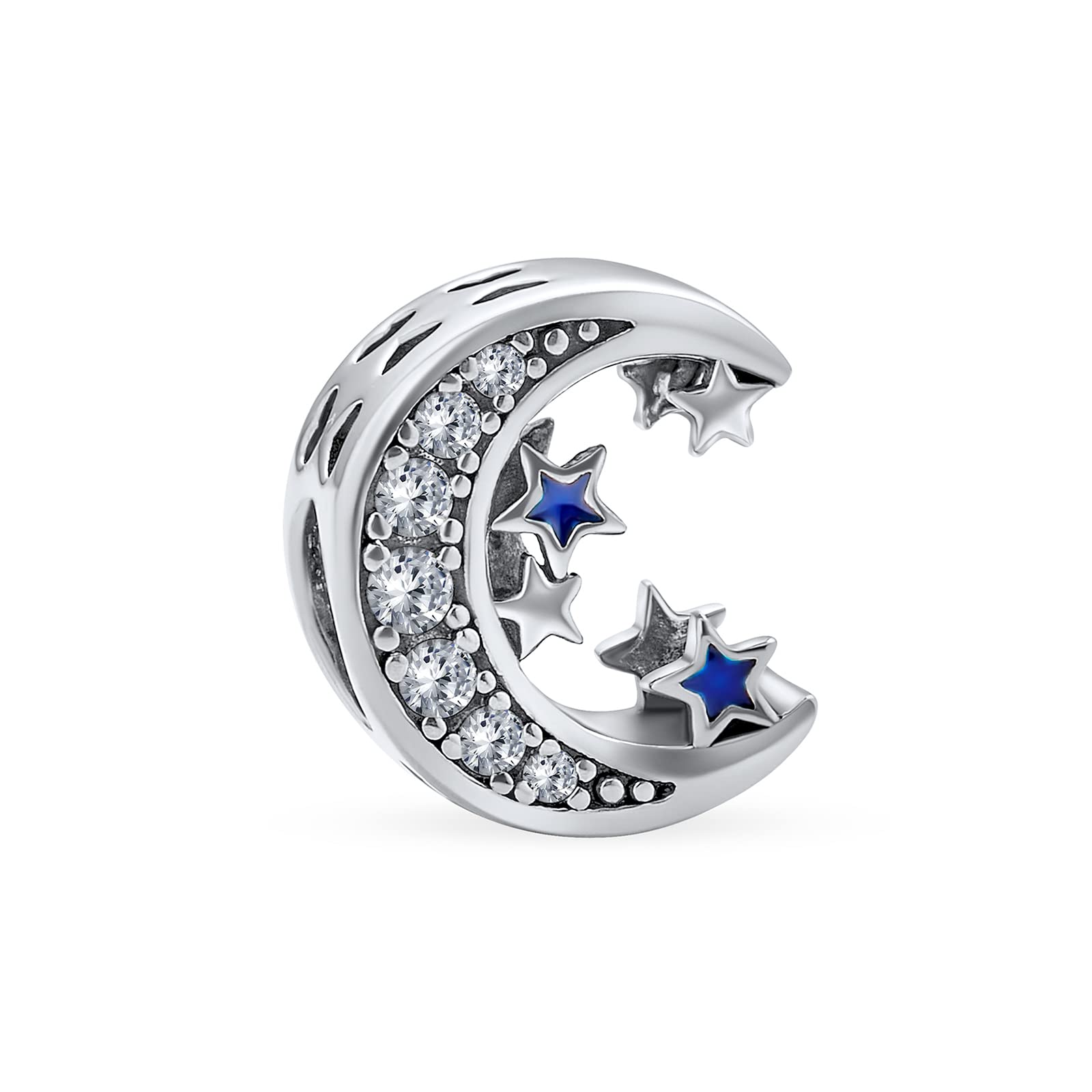 Bling Jewelry Celestial Cosmic Heavenly Twinkle Stary Night Crescent Moon Star Charm Bead For Women Teen .925 Sterling Silver Fits European Bracelet