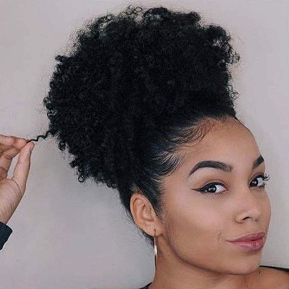 Afro Puff Drawstring Ponytail Hair BunSynthetic Short Kinky Curly Wig Black Ponytail for Natural Hair Afro Buns Wrap Updo Hair Extensions