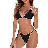 Zuvebamyo Women's String Bikini Sets Two Piece Halter Ring Triangle Swimsuit Cheeky Thong Bathing Suit