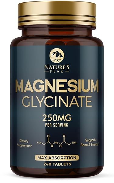 MAGNESIUM GLYCINATE CHELATED FOR MAX ABSORPTION – SUPPORTS BONE, MUSCLE, NERVES & HEART HEALTH, NATURE’S SLEEP AND STRESS SUPPORT, BEST MAGNESIUM SUPPLEMENT PILLS FOR WHOLE BODY SUPPORT – 240 TABLETS