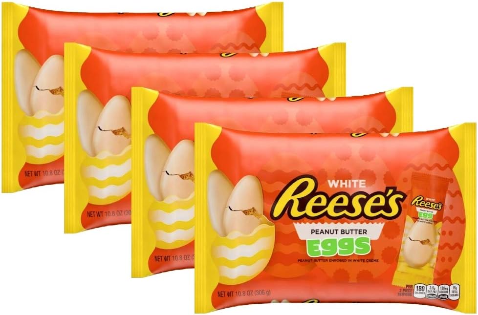 Reeses White Creme Peanut Butter Eggs Easter Candy - Pack of 4 Bags - 10.8 oz Per Bag - 43.2 oz Total of Individually Wrapped Easter Egg Candy - Peanut Butter Enrobed in White Creme