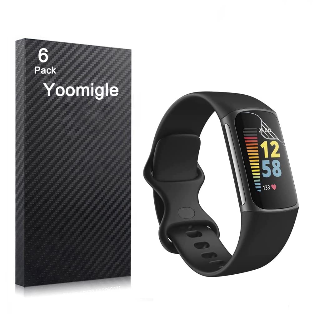 Yoomigle 6 Pack Compatible with Fitbit Charge 5 Screen Protector Film for Fit bit Charge 6 Screen Protectors Foils Screen Cover Crystal Clear HD Anti-Scratch Anti-Fingerprint