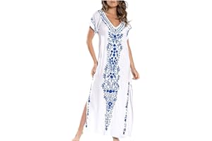 LCZIWO Women's Boho Maxi Dress Floral Print V Neck Short Sleeve Side Split Casual Loose Spring Summer Long Dresses
