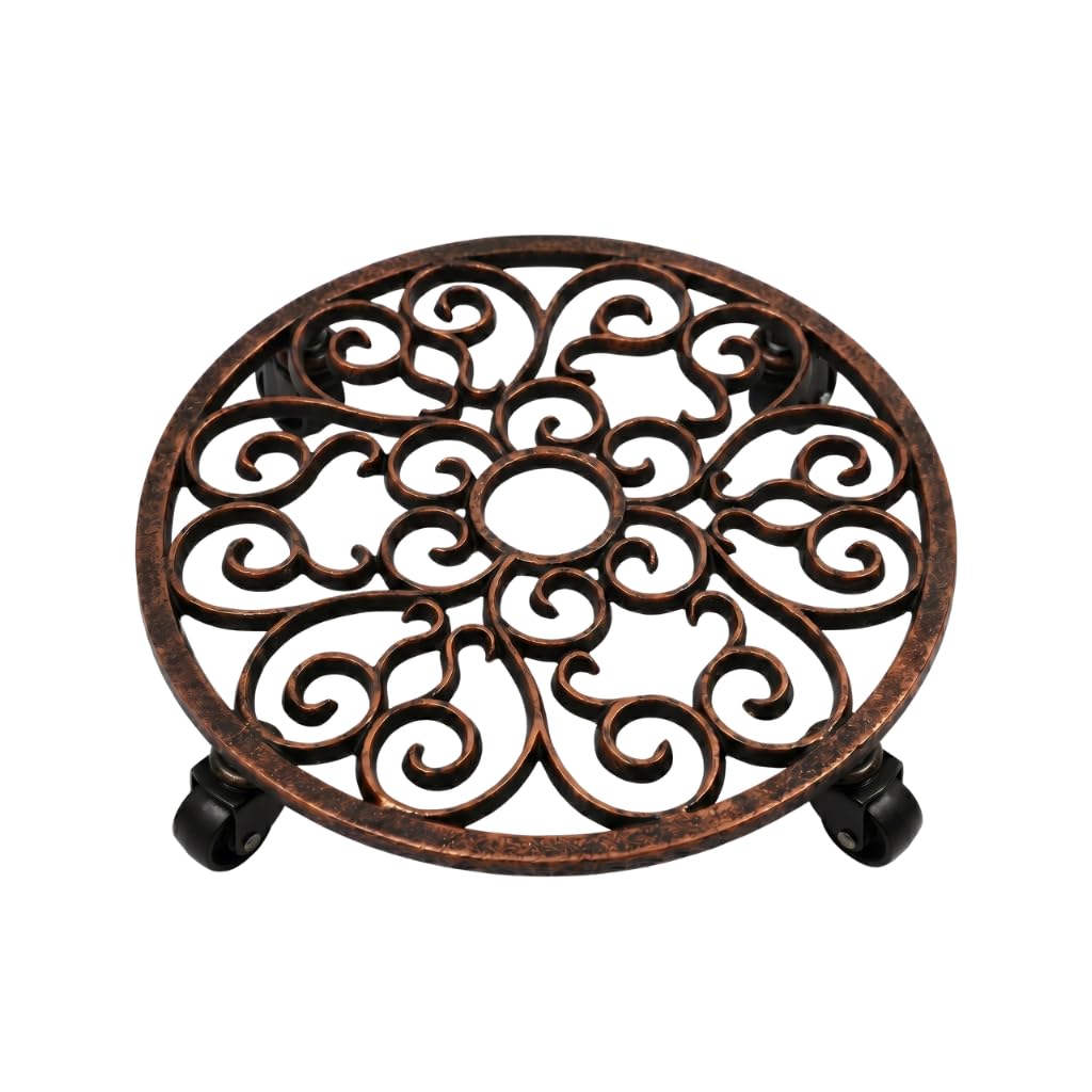 Comfy Hour 12 Inch Cast Iron Plant Caddy Wheels, Victorian Scrollwork 50008