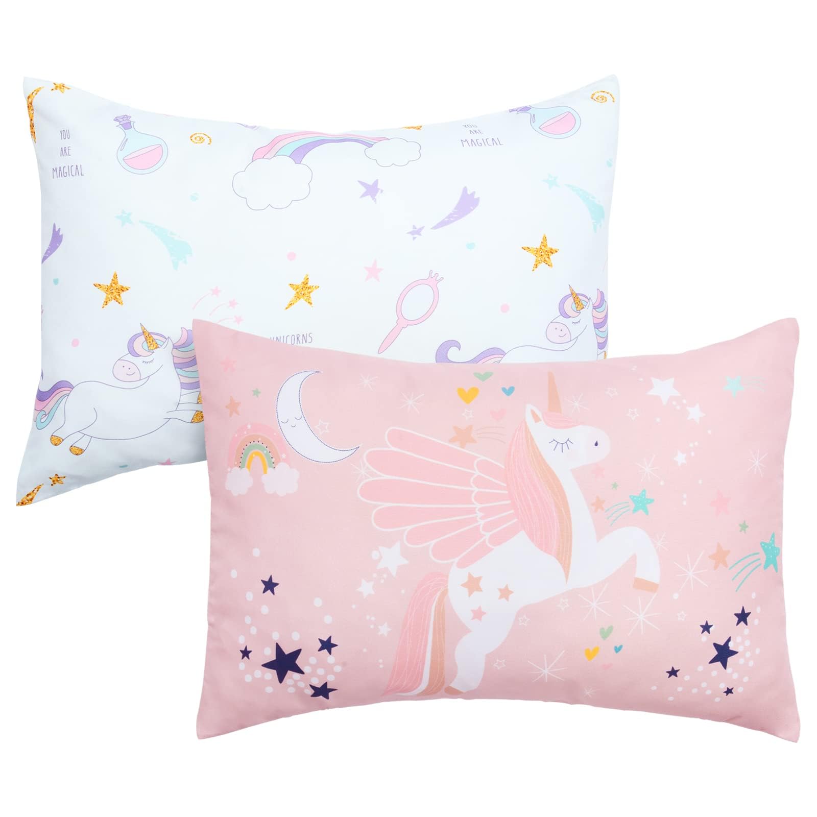 JISEN Toddler Pillowcases for 33x46cm 30x40cm 35x48cm Unicorn Toddler Pillow Cover for Girls 2 Pack Kids Pillow case for Sleepy Pillows Travel Pillowcases Pink/White