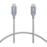 Amazon Basics Double Braided Nylon USB-C to USB-C 2.0 Fast Charging Cable, 3A - 1-Foot, Dark Grey