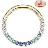 FUNLMO Septum Ring Daith Piercing Jewelry Gradient Cube Zircon Tragus Helix Conch Rook Piercing Jewelry Cartilage Earring 316L Surgical Steel Nose Ring