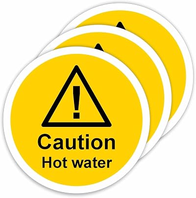 Viro Display Hot Water Caution Self-Adhesive Vinyl Stickers - 80mm Pack of 3