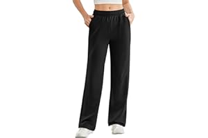 PINSPARK Women's High Waisted Straight Leg Sweatpant Comfy Interior Drawstring Workout Sweat Pants Pocket Fall Casual Pant