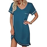 Ekouaer Womens Nightgowns for Women Short Sleeves V Neck Sleepwear Plus Size Sleepshirt Short Nightshirt Tshirts Dress S-XXL