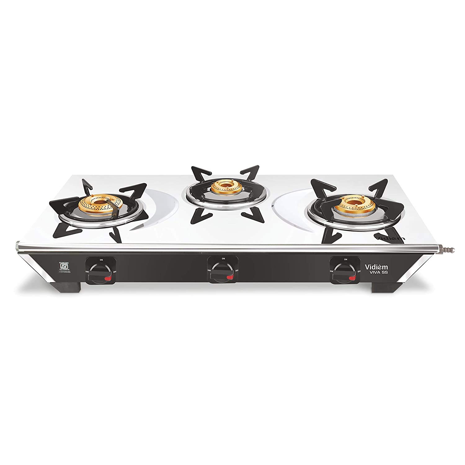 Buy Vidiem Viva SS 3 Burner Glass Top Gas Stove, Black, Manual Online