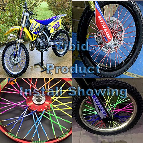 Yibid 72 PCS Universal Wheel Rim Spoke Skins Covers Wrap Decor Straws Coats Protector Kit for 8"-21" rims Motorcycle Bicycle Dirt Bike Yamaha Kawasaki Suzuki Reflective Guard Protector (Light Blue) - Thumbnail 6