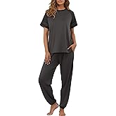 PrinStory Womens Pajama Sets Short Sleeve Pjs 2 Piece Lounge Set Soft Pj Sets Lightweight Sleepwear Loungewear with Pockets