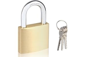 Fuaxat Solid Brass Padlock with 3 Keys, Locker Lock with Brass Body & Steel Shackle, Keyed Padlock for Sheds, Storage Unit, School Gym Locker, Fence, Toolbox, Gate, Warehouse