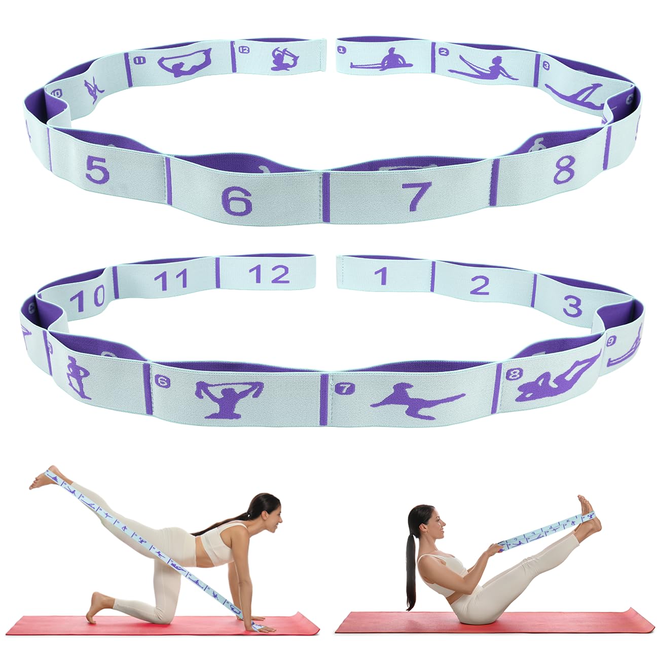 Elastic Yoga Stretch Strap with Loops, CEILIWEN Stretch Straps for Physical Therapy, Pilates Stretch Band, Elastic Exercise Bands, Leg Stretch Strap, Stretch Resistance Bands for Exercise