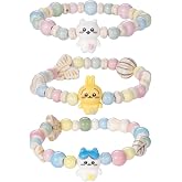 Gujjdgk 3 Pcs Kawaii Bracelets Set Ceramic Bead Bracelet Elastic Beaded Pearl Bracelets Jewelry for Women Bff Friendship Gift 
