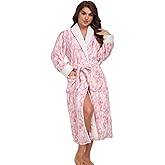 RONGTAI Plush Fleece Bathrobe for Women, Long Robe with Two Side Pockets and Belt, Warm and Cozy Fluffy Sleepwear Nightgown