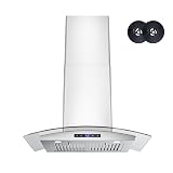 FIREGAS 30 inch Wall Mount Range Hood 600CFM with Ducted Exhaust Vent,3 Speed Fan,Soft Touch Controls,LED Lights,Permanent Filters in Stainless Steel,includes Charcoal Filter