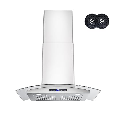 FIREGAS 30 inch Wall Mount Range Hood 600CFM with Ducted Exhaust Vent,3 Speed Fan,Soft Touch Controls,LED Lights,Permanent Filters in Stainless Steel,includes Charcoal Filter